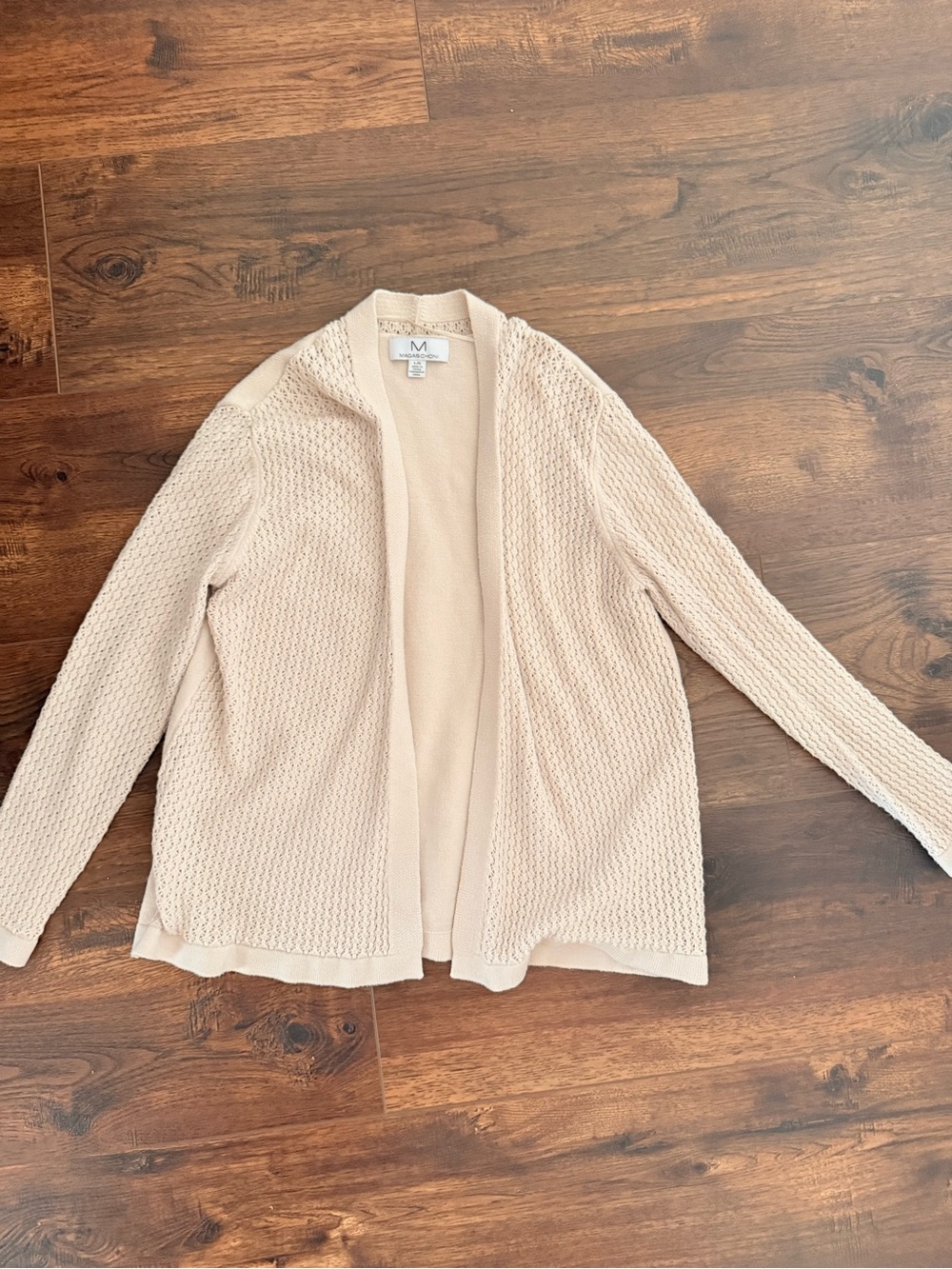Light Beige Open-Front Knit Cardigan Sweater